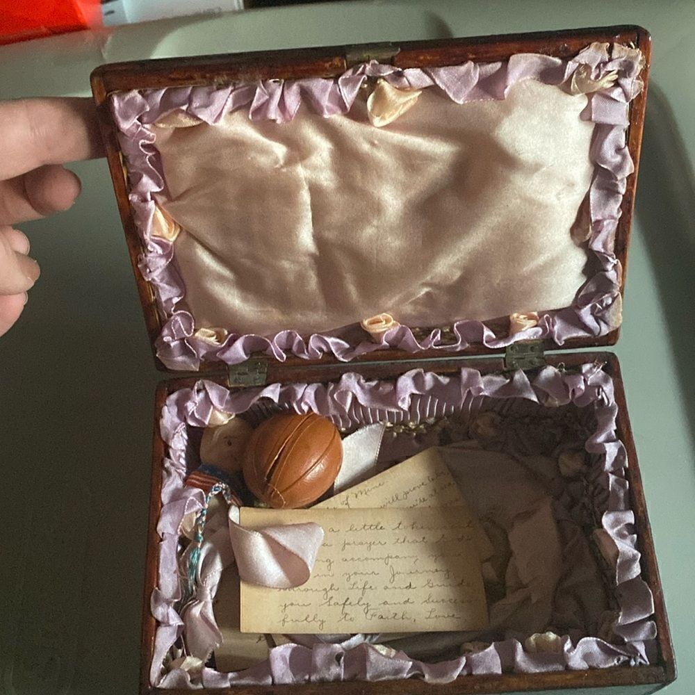 Haunted? Antique Victorian Silk-Lined Keepsake Box with Contents